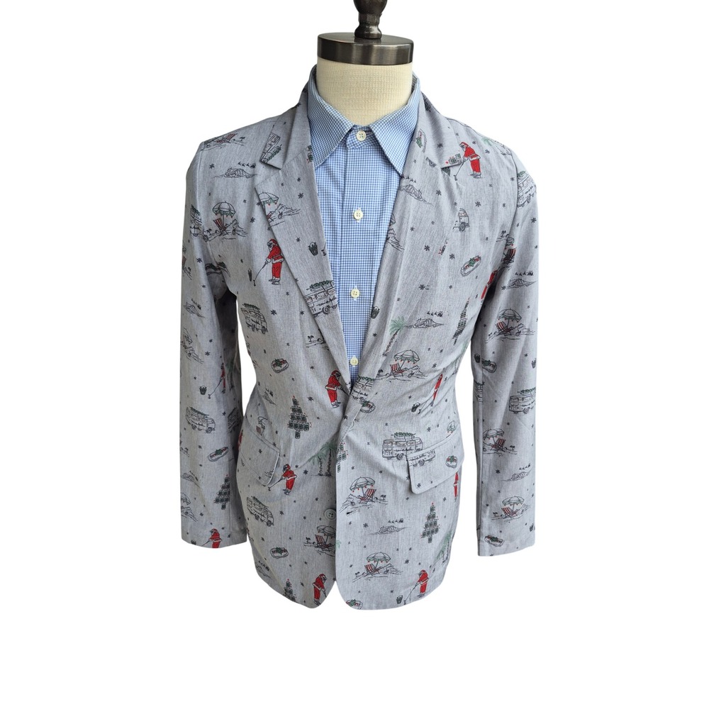 Travis Mathew Mens Holiday Golfing Santa Grey Blazer Sport Coat Jacket Small